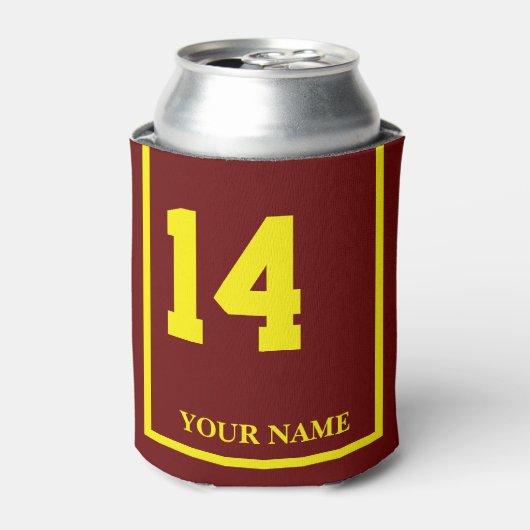 14 Maroon met Gele Paard Zadeldeken Custom Blikjeskoeler (Blikje Voorkant)