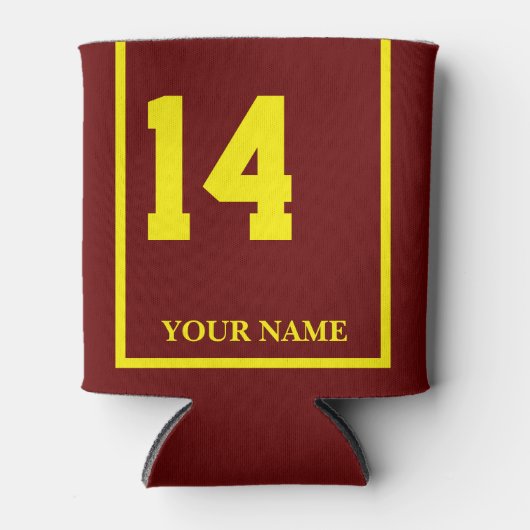 14 Maroon met Gele Paard Zadeldeken Custom Blikjeskoeler (Voorkant)