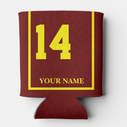 14 Maroon met Gele Paard Zadeldeken Custom Blikjeskoeler (Achterkant)