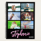 14 Photo Collage Personalized Hot Pink Black Planner (Voorkant)