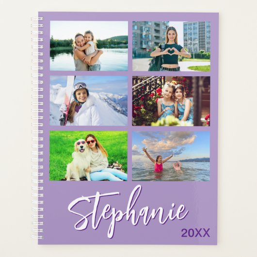 14 Photo Collage Personalized Pale Purple Planner (Voorkant)