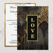 *~ 14 RSVP AR26 QR Gold Lace LOVE Luxury Wedding Kaart (Voorkant / Achterkant)