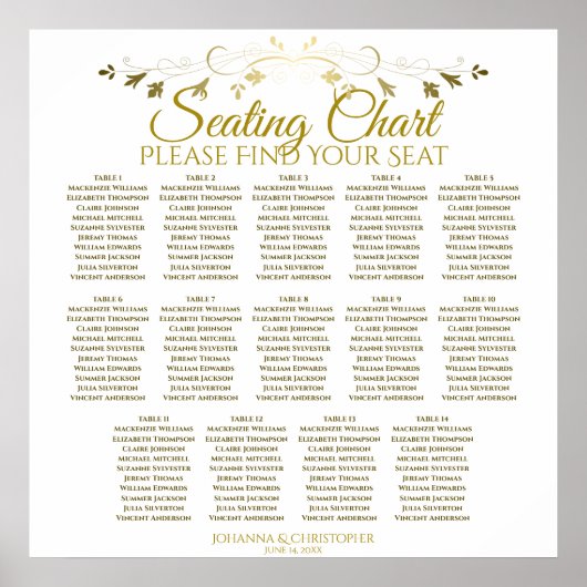 14 Tabel Eenvoudige legante Gold Wedding Seating C Poster (Voorkant)