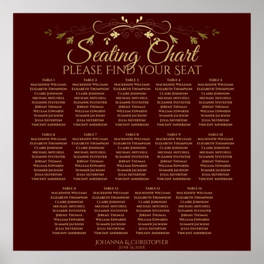 14 Tabel Gold- en Auburn bruin-bruiloft Poster (Voorkant)
