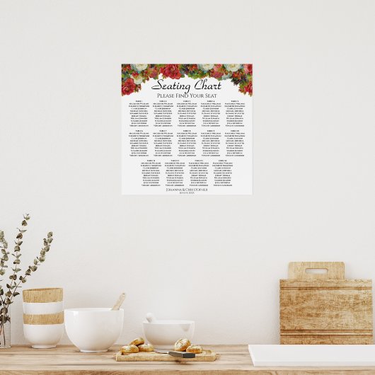 14 Tabel Herfst Floral Wedding Seating Chart Poster (Keuken)