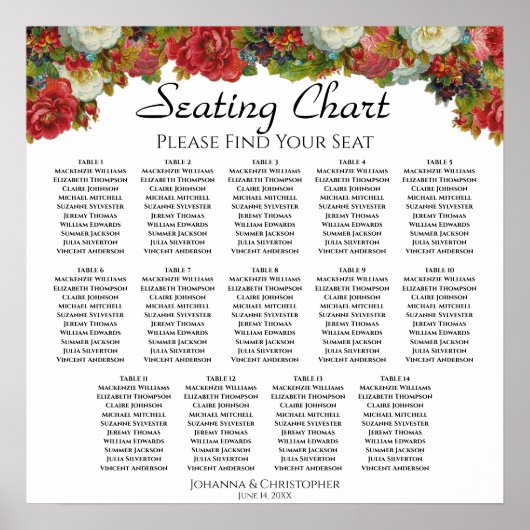 14 Tabel  Herfst Floral Wedding Seating Chart Poster (Voorkant)