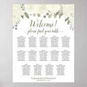 14 Tabel Ivoor White Floral Wedding Seating Chart Poster (Voorkant)