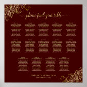 14 Tabel Lacy Gold Wedding Seating Chart Auburn Poster (Voorkant)
