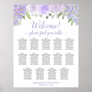 14 Tabel Lavender Floral Wedding Seating Chart Poster