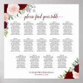 14 Tabel Rood en roze Floral Wedding Seating Chart Poster (Voorkant)