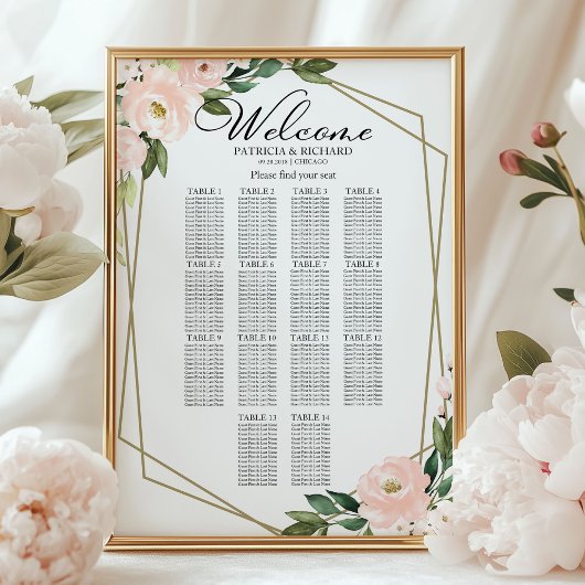 14 Tabellen Balush Geometric Wedding Seating Chart Poster