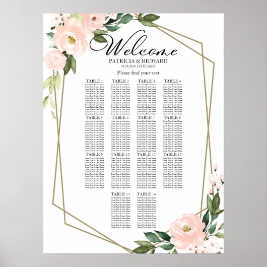 14 Tabellen Balush Geometric Wedding Seating Chart Poster (Voorkant)