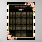 14 Tabellen Roze Floral Wedding Seating Chart Poster (Voorkant)