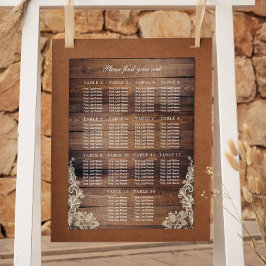 14 Tabellen Rustic Wood & Lace Wedding Seating Cha Poster