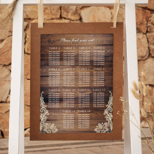 14 Tabellen Rustic Wood & Lace Wedding Seating Cha Poster