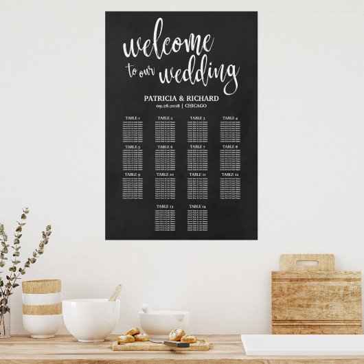 14 Tables Wedding Seating Chart Sign Chalkboard Poster (Keuken)