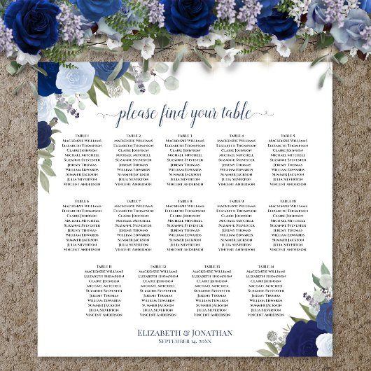 14 Tafel Blauw Boho Bloem Bruiloft Zitplaatsen Cha Poster