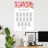 14 Tafel Elegante Roze Bloemige Trouw Zittijd Char Poster (Thuiskantoor)