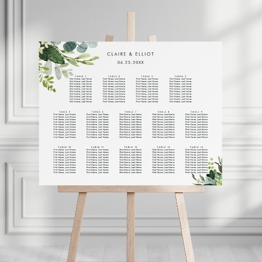14 Tafel Eucalyptus Foliage Bruiloft Zittinggrafie Poster