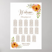 14 Tafel Geel Roze Bruiloft Zitting Grafiek Poster (Voorkant)