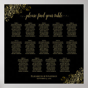 14 Tafel Gold Frills Wedding Seating Chart Black Poster