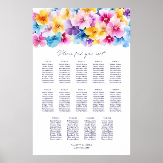 14 Tafel Kleurrijke Bloemen Trouwstoel Grafiek Poster (Voorkant)