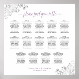 14 Tafel Lacy Wedding Seating Chart White Lavender Poster