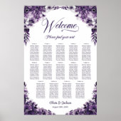 14 Tafel Paarse Bloem Bruiloftstoelindeling Grafie Poster (Voorkant)