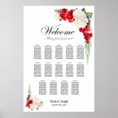 14 Tafel Rood Witte Roos Bloemstuk Stoelenindeling Poster (Voorkant)