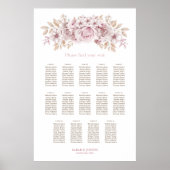 14 Tafel Roze Bloem Bruiloft Zitplaatsen Chart Poster (Voorkant)