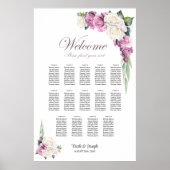 14 Tafel Roze Witte Roos Bloemen Zitting Grafiek Poster (Voorkant)