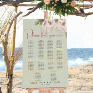 14 Tafel Salie & Blush Bloemen Trouwstoel Zitting Poster