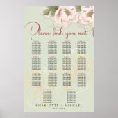 14 Tafel Salie & Blush Bloemen Trouwstoel Zitting  Poster (Voorkant)