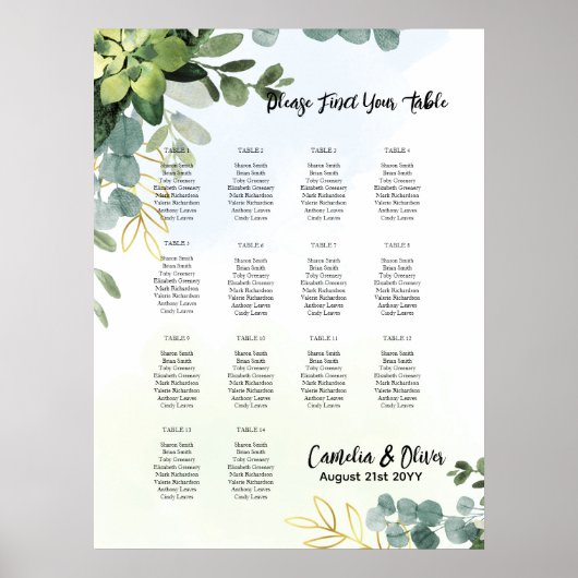 14 Tafel-weduwenkaart Greenery Eucalyptus Poster (Voorkant)
