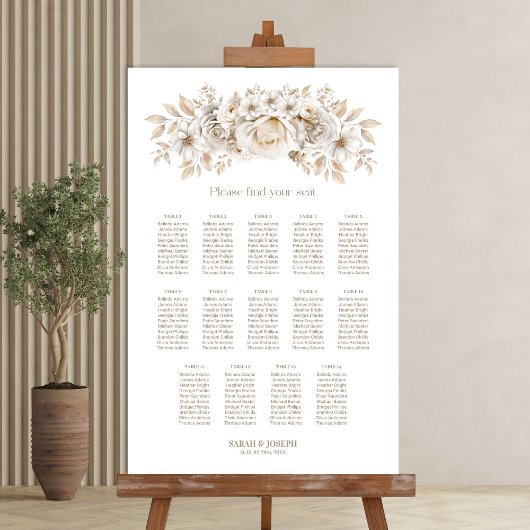 14 Tafel Wit Bloemen Bruiloft Zitkaarten Poster