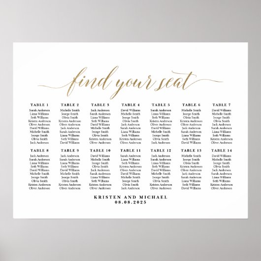 14 Tafels Classy Vind uw zitplaatskaart Poster (Voorkant)