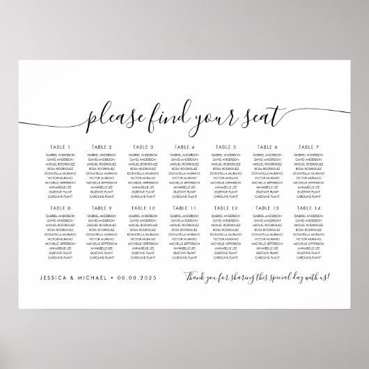 14 Tafels Modern Vind uw zitplaatskaart Poster (Voorkant)