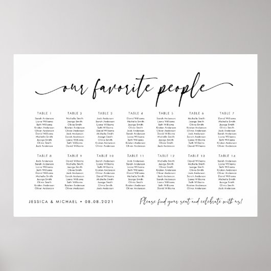 14 Tafels Onze favoriete Mensen Zitschema Plan Poster (Voorkant)
