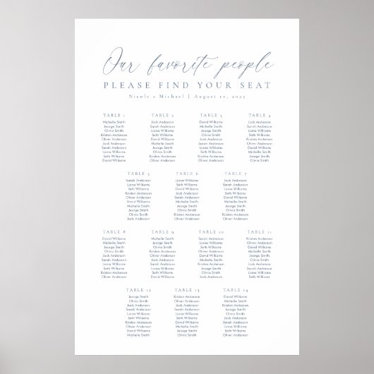 14 Tafels Onze Favoriete Mensen Zittingkaart Poster (Voorkant)