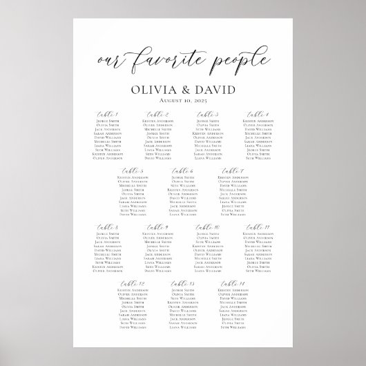 14 Tafels Onze Favoriete Mensen Zittingkaart Poster (Voorkant)