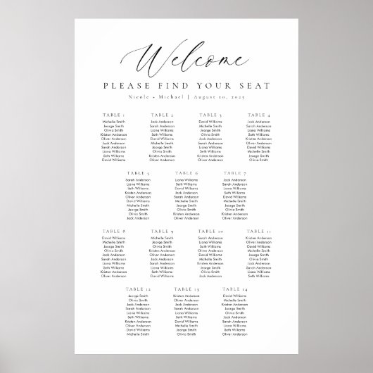 14 Tafels Welkom Zitplaatskaart Poster (Voorkant)