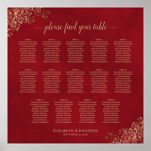 14 Tafelvriendelijk weddenschap Rood & Goud Poster (Voorkant)