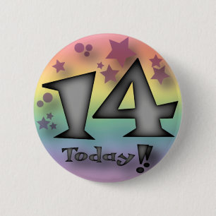 14 verjaardagsbadge ronde button 5,7 cm