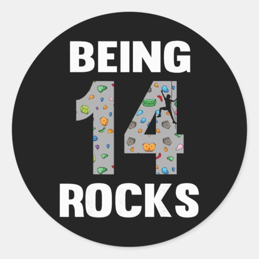 14 Year Old Rock Climber Birthday 14th Climber Bei Ronde Sticker (Voorkant)