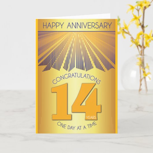 14 Year Sober Anniversary | Golden Ray 12 Step  Kaart (Gele Bloem)