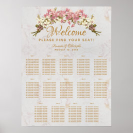 14 zitplaatsen tafelindeling bruiloft marmer roze poster