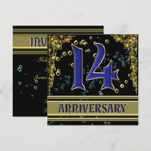 14de Jubileum zwart-wit en goud Kaart (Voorkant / Achterkant)