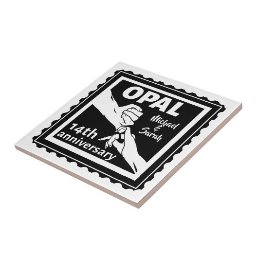 14de trouwdag Opal traditioneel Tegeltje (Zijkant)