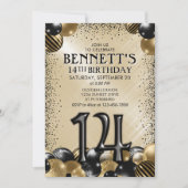 14e ballonnen zwart goud verjaardag kaart (Voorkant)