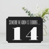 14e Birthday party Invite, zwart-wit. Kaart (Staand voorkant)